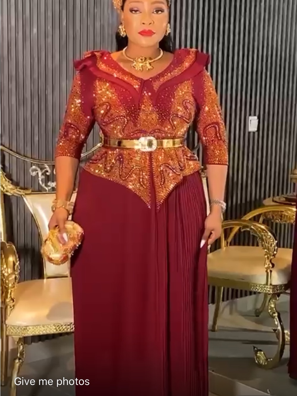 Trina Turk Burgundy and Gold Embellished Maxi Dress